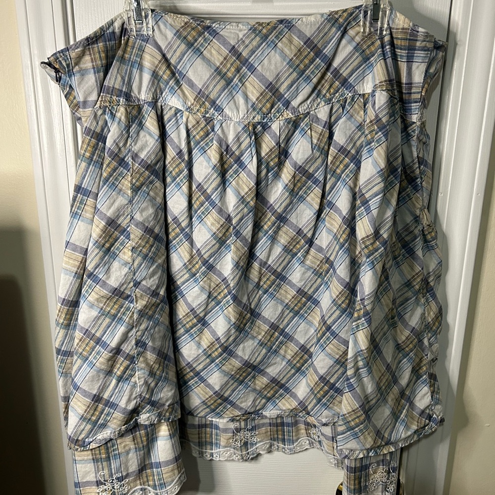 Venezia Ruffled 3/4 Sleeve Blue and Gray Blouse